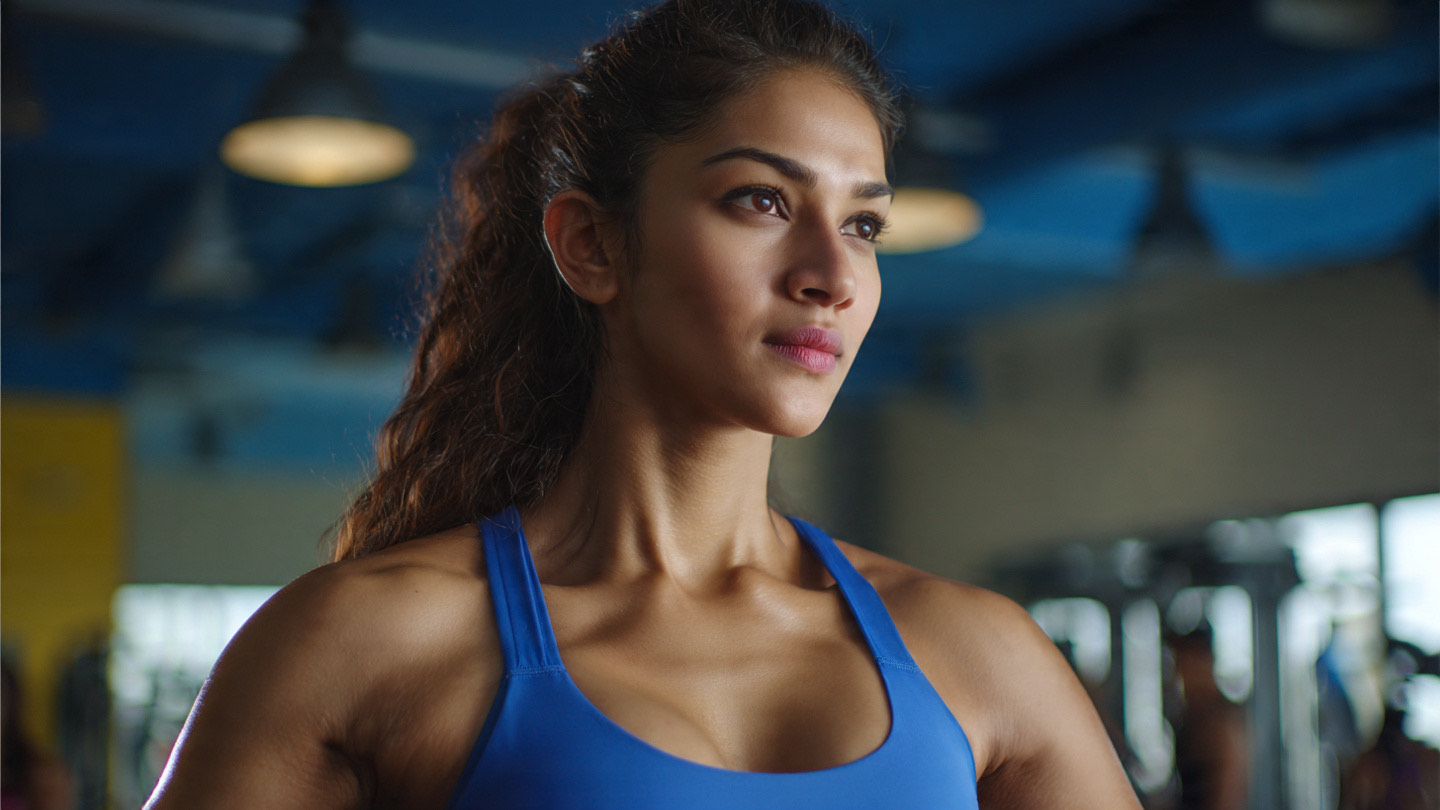 Confident Indian woman at the gym — focused and strong